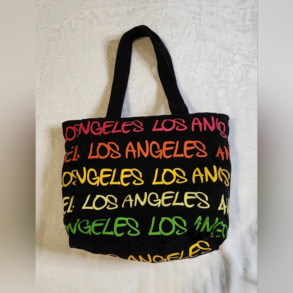 Robin Ruth Los Angeles Canvas Tote, Black and Multicolor, EUC